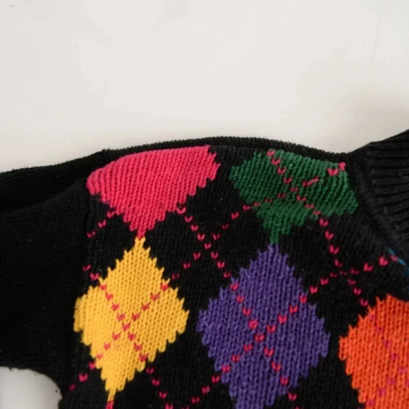 Vintage Attitude Black Argyle Pattern Knit Mockneck Sweater S - Picture 9 of 12